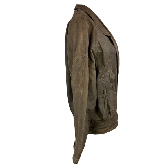 VTG‎ Express Jacket Womens Small 1980s Brown Leather Oversize Moto Pockets - Picture 3 of 9